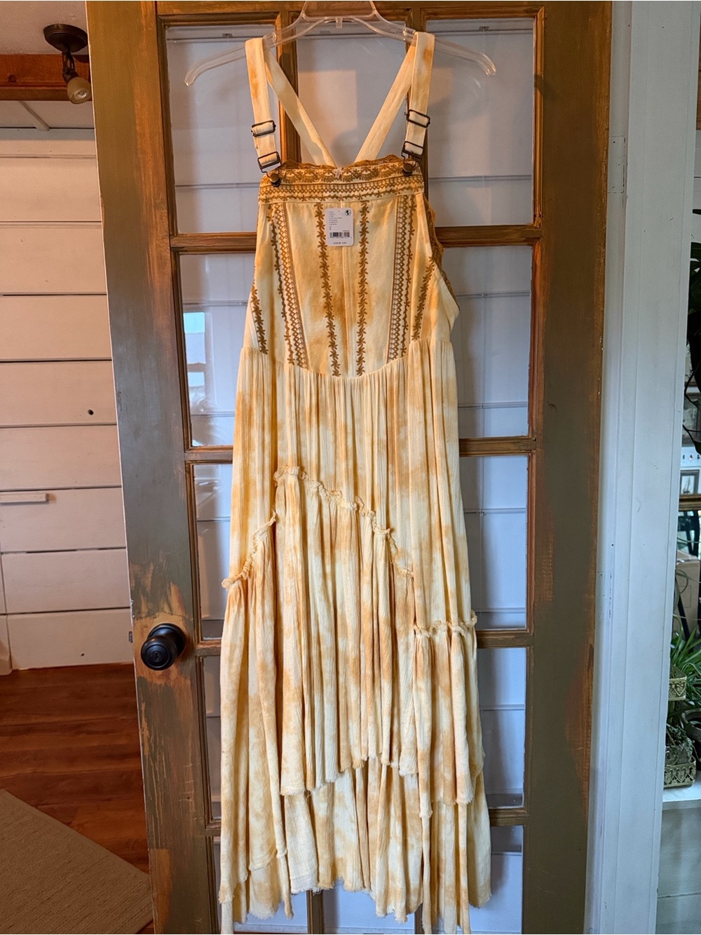 Free People Devon Skirtall Yellow Tie-Dye Embroidered Maxi Dress - Picture 9 of 9